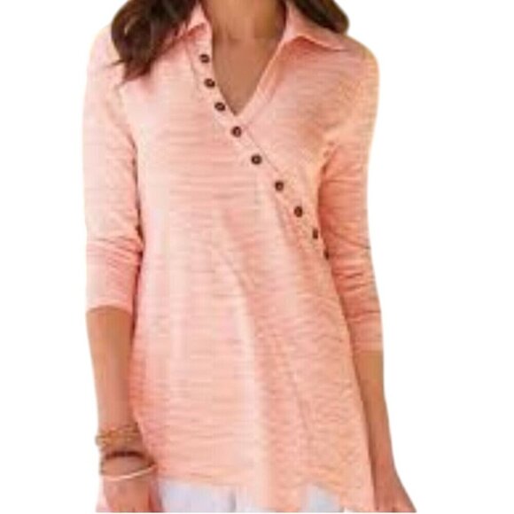 Soft Surroundings Tamara Tunic Green White Striped Collars V Neck Size PM - Picture 3 of 8